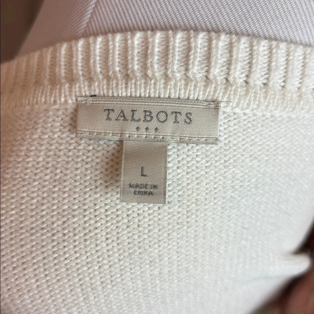 Talbots Cotton Sweater L White Multicolor Stripe Coastal Preppy Chic
